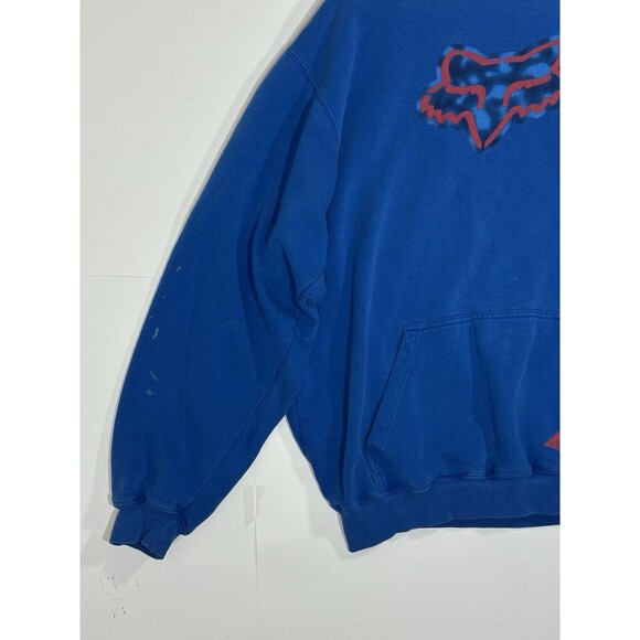 VTG Fox Racing Hoodie Men Large Blue Pullover Motocross Camo Logo Promo 90s Y2K - Picture 6 of 14